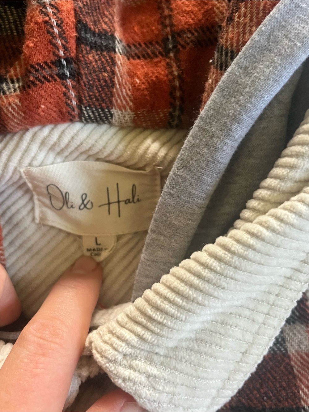 Oli & Hali Hooded Corduroy Shacket Orange Plaid Fall Cozy Oversized Patchwork - Picture 2 of 8
